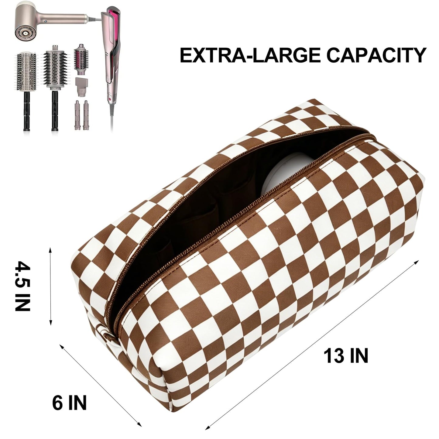 idoltimes Hair Tools Travel Bag, Checkered Hair Tools Organizer Compatible with Dyson Airwrap Styler
