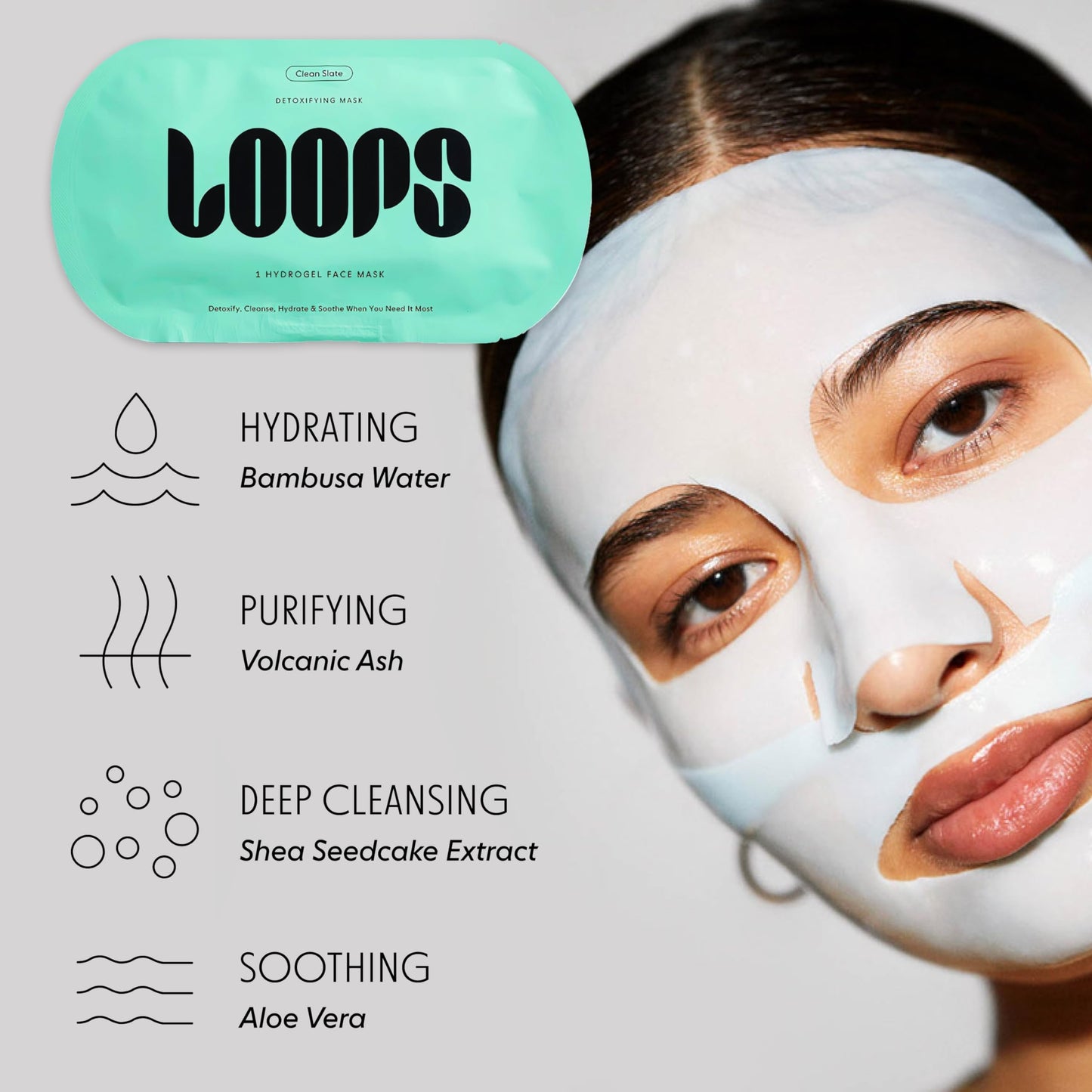 LOOPS CLEAN SLATE - Detoxifying Korean Hydrogel Face Masks - Detoxify, Cleanse, and Soothe - Deeply Purifying and Super Hydrating Radiant Skin Mask Face Mask Minimizes the Look of Pores 5pc