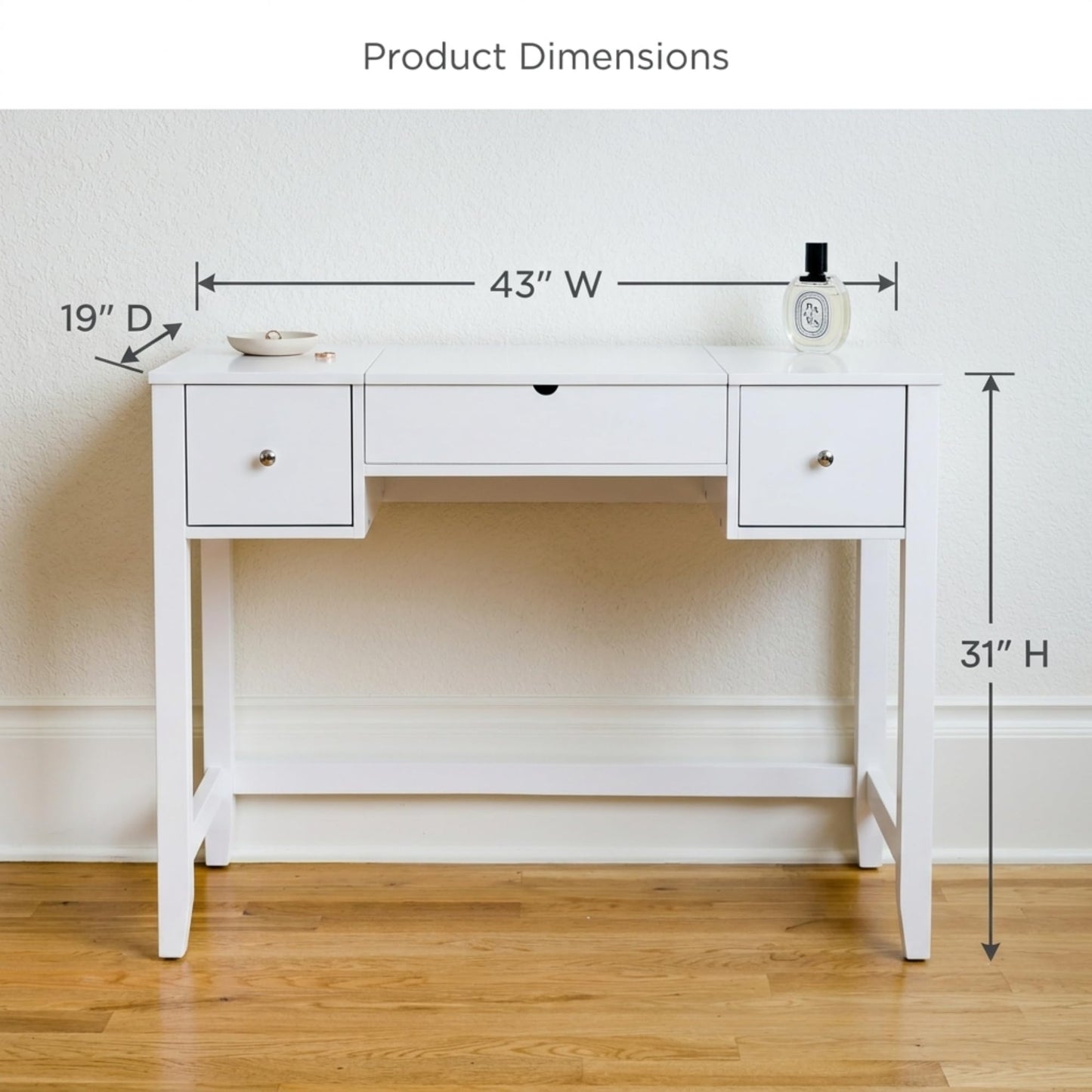 Hives and Honey Harley Vanity Desk – Large Mirror, Storage Drawers, Compact Makeup Table or Workstation, Transitional Style, White Finish