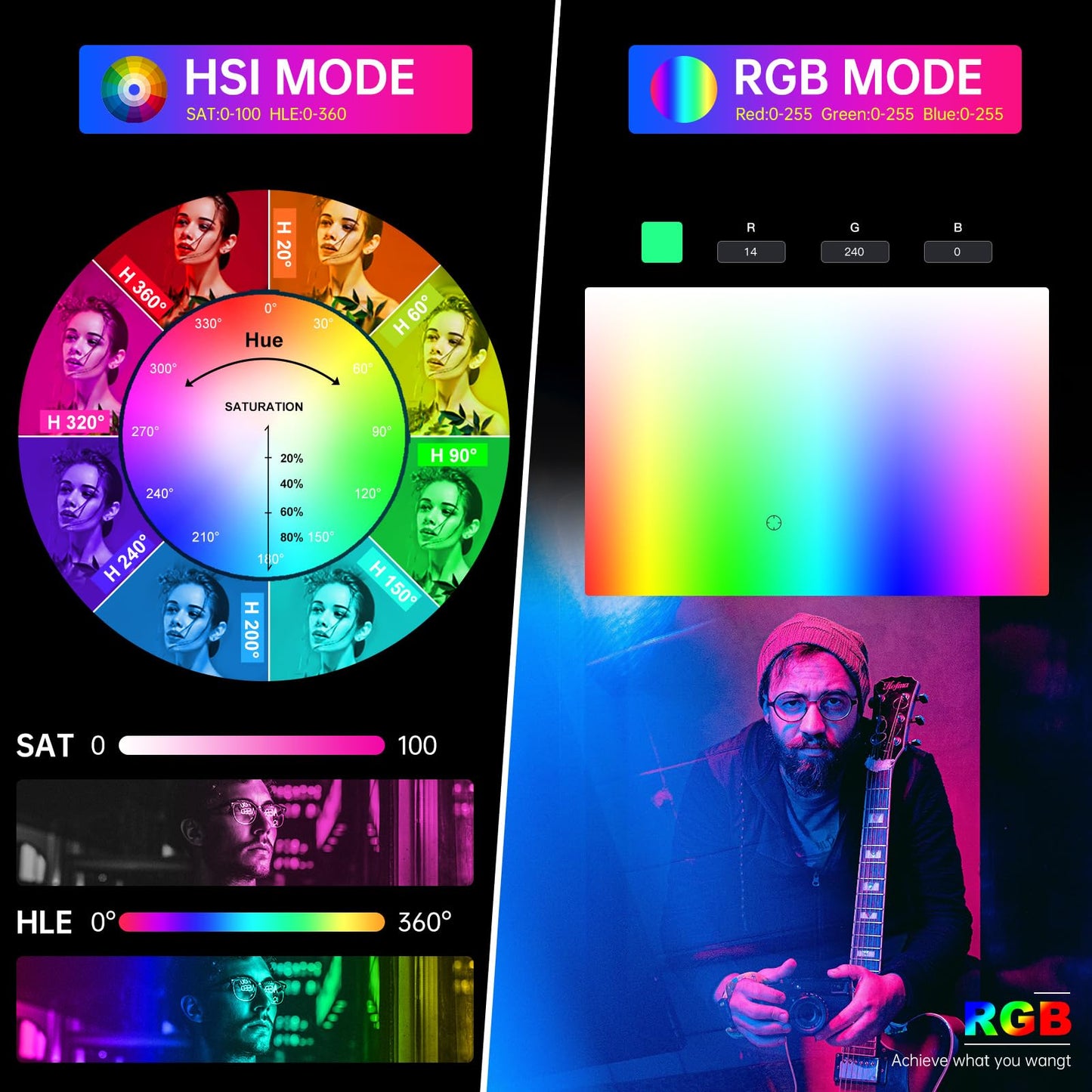 GVM 300C RGB Video Light, 300W Studio Light 2000K-10000K,48,200 Lux@ 1m with Reflector Photography Lighting with Bowens Mount & DMX Control, Studio Light for Film Recording,16 Lighting Effects