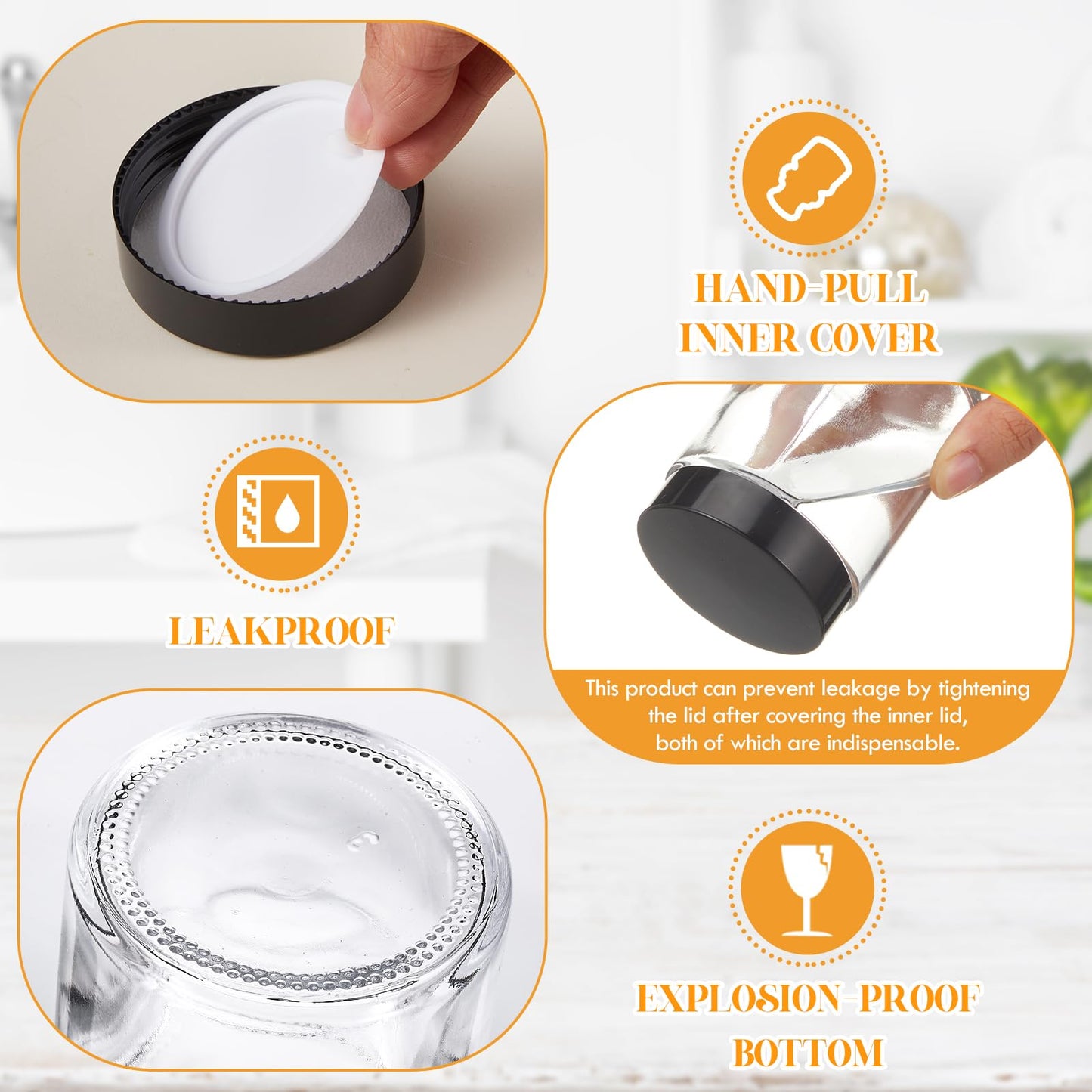 Domensi 24 Pcs Bulk 6oz Glass Jars with Lids Leakproof Round Airtight Empty Cosmetic Jars with Inner Liners Lid for Storing Lotions Spices Ointments Food Storage (White Black)