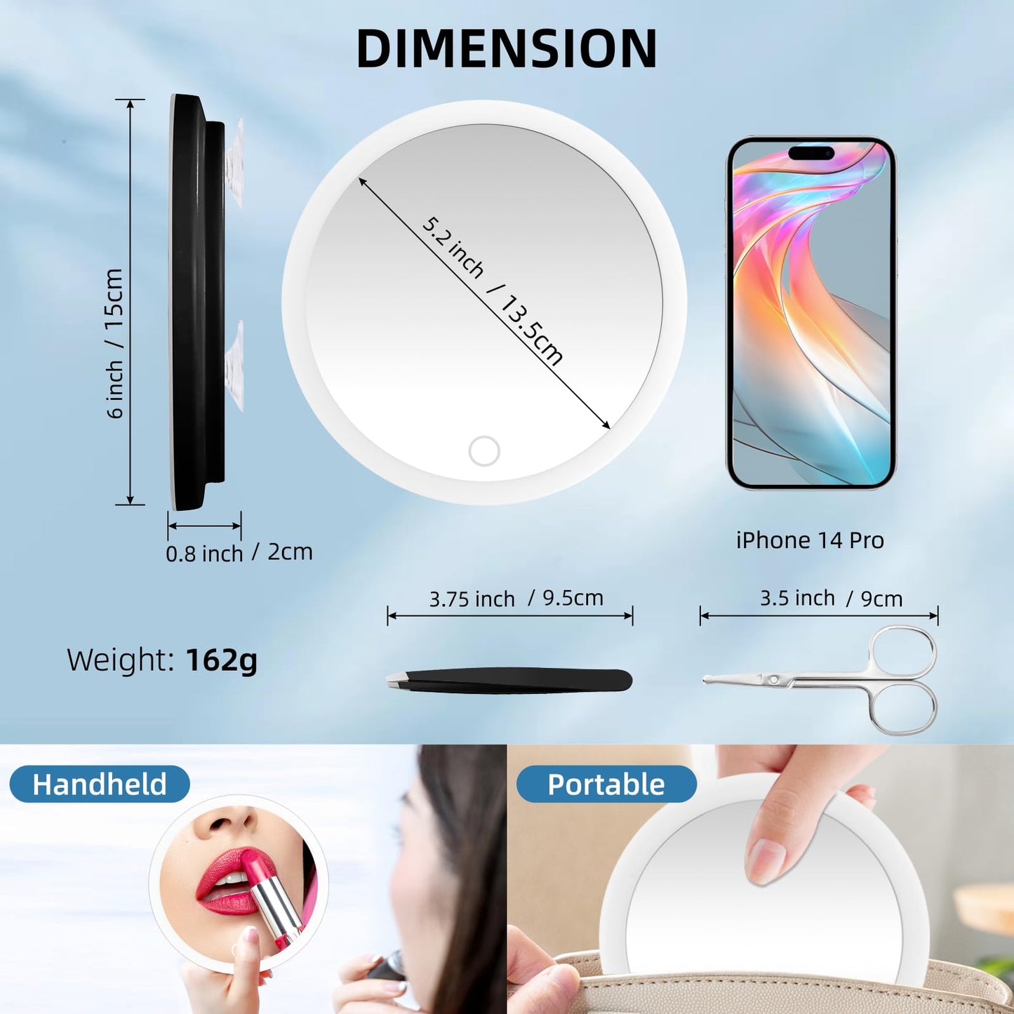 30x Magnifying Mirror with Light, 6inch Lighted 30x Magnified Mirror with 3 Suction Cups, Travel Magnifying Mirror 30x with light, High Magnification Makeup Mirror with Tweezers & Scissors Sets