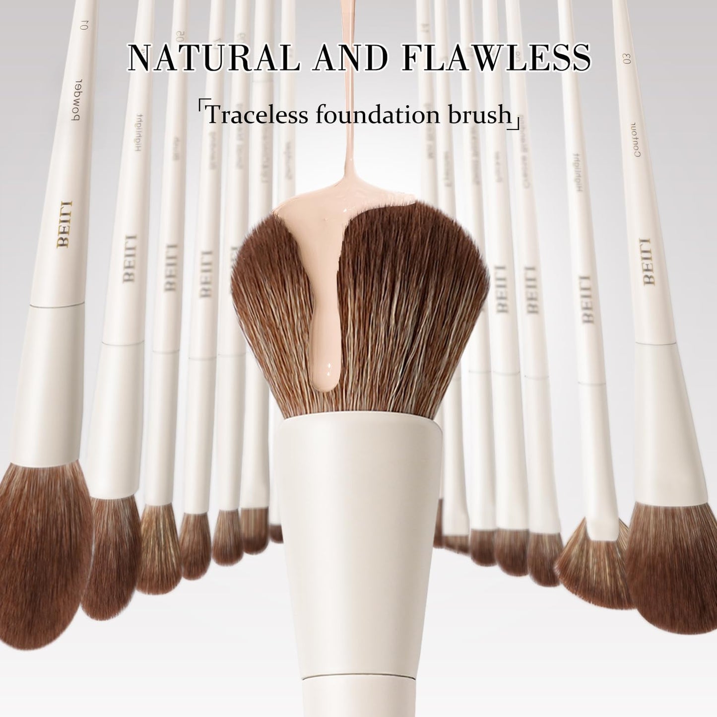 BEILI 15-Piece Makeup Brush Set, Premium Synthetic Bristles, Foundation Powder Contour Blush Concealer Eye & Blending Brushes, Elegant Full Face Collection