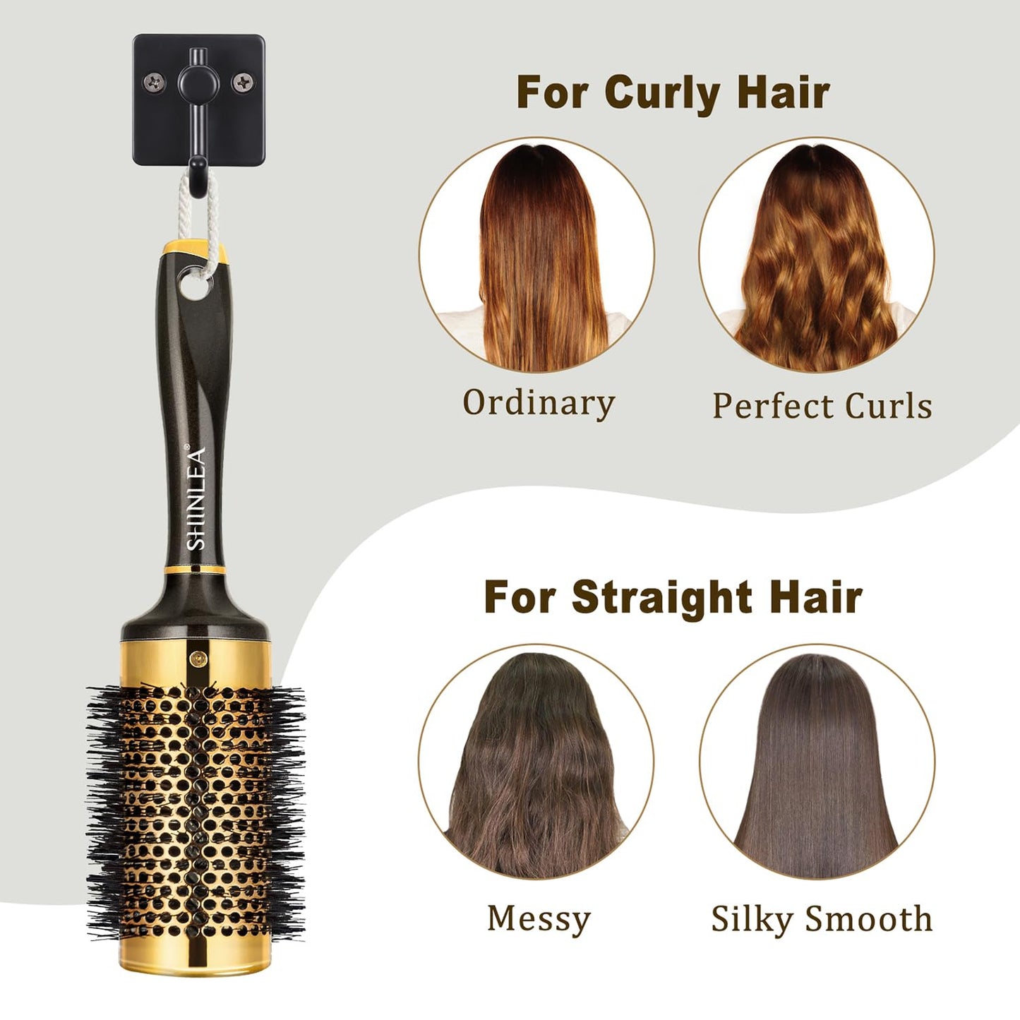 Large Round Brush for Blow Drying, Aluminum Round Hair Brushes for Women, Roller Brush for Blow Drying and Styling, Gold, For Curly and Straight-2 Inch Barrel, 2.95 Inch with Bristles