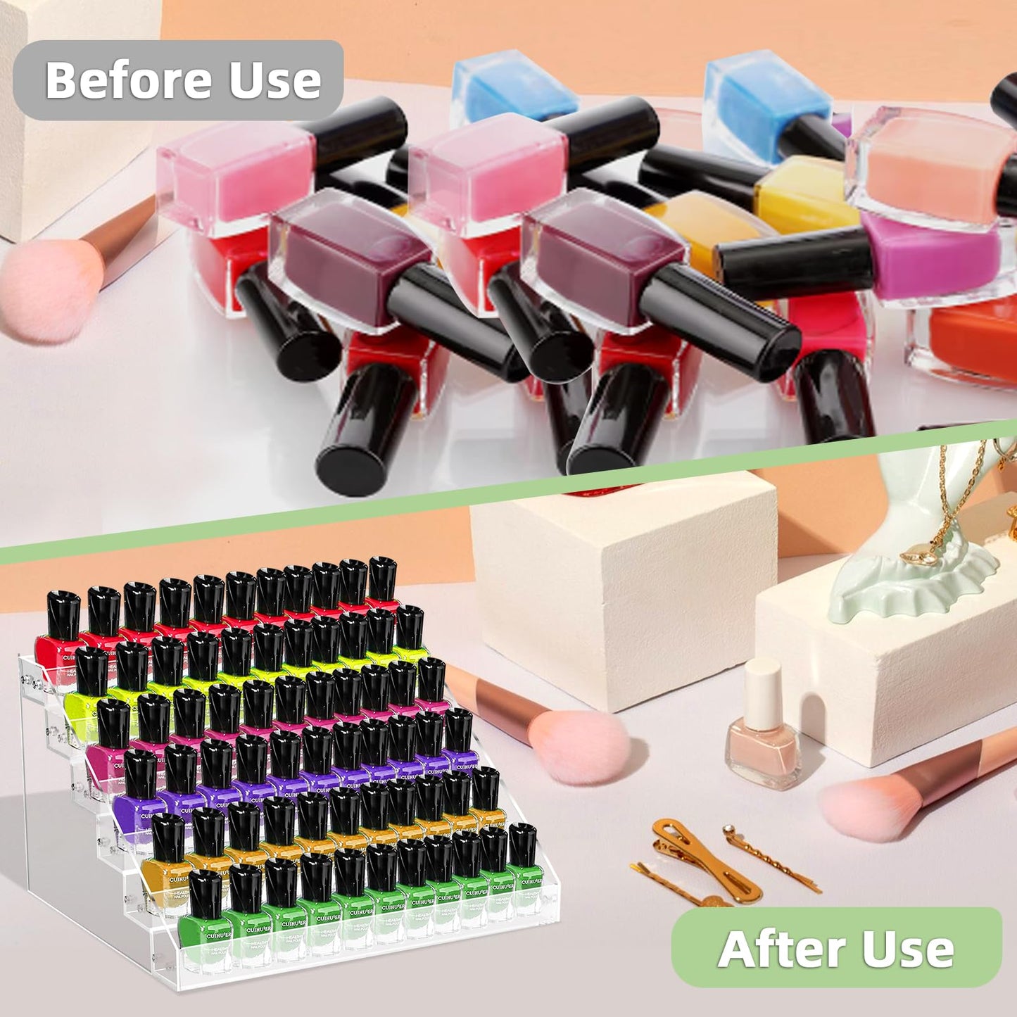 Umirokin Nail Polish Organizer, 6 Tiers Acrylic Paint Rack, Clear Display Holder Storage for Ink Gel Nail Polish Sunglasses Essential Oil Holds up to 54-72 Bottles