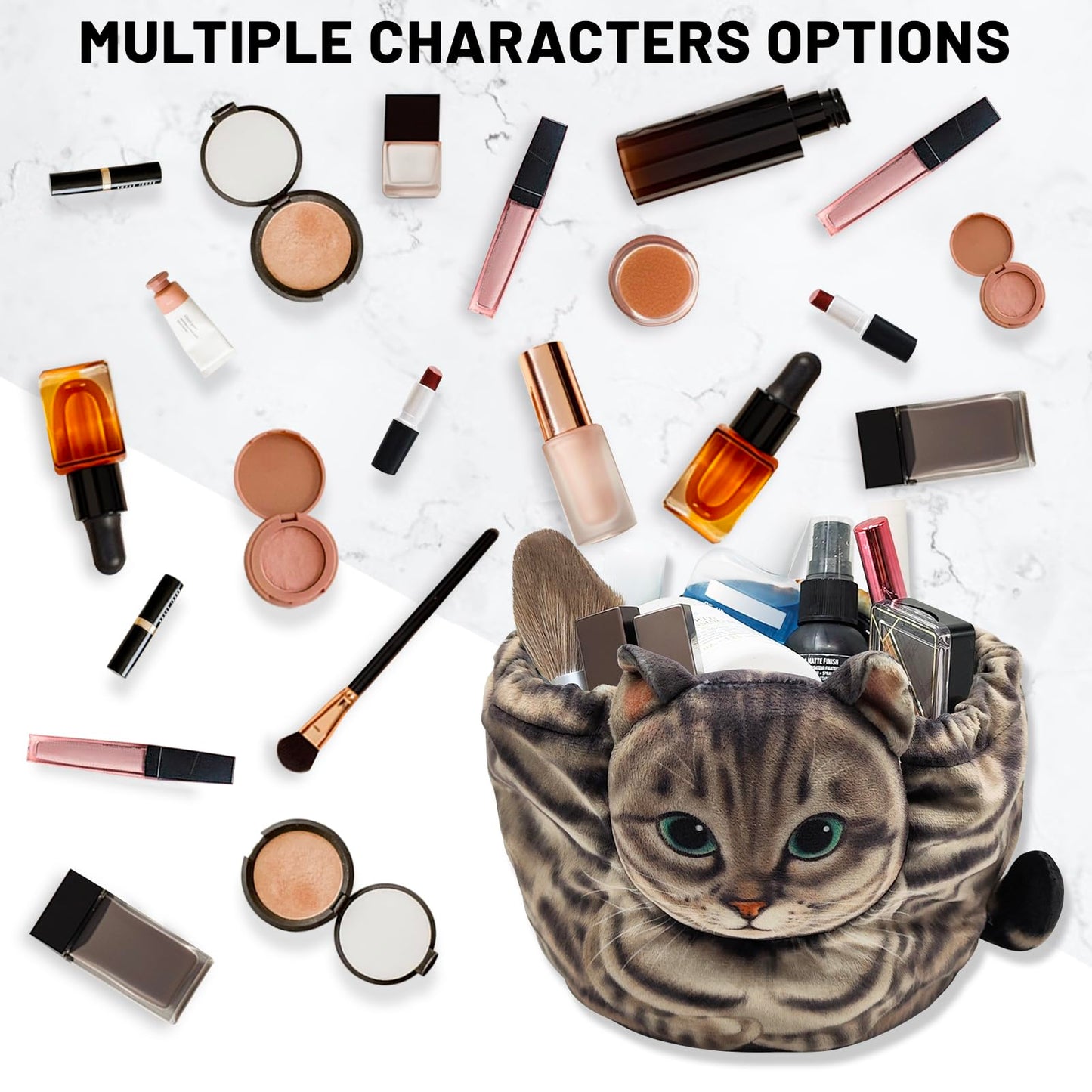 Openhahaha Drawstring Makeup Bag, Cat Makeup Bag, Travel Makeup Organizer, Cosmetic Pouch Bag, Cat Gift for Women, Lay Flat Makeup Bag Gifts for Cat Lovers(2-Pack)