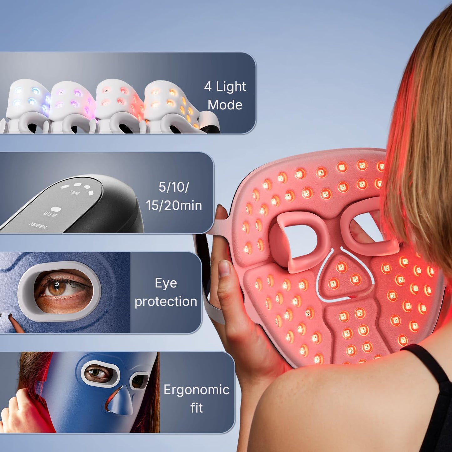 Hello Face Red Light Therapy Mask, 280 LEDs Quad-Chips Infrared Light Led Face Mask Light Therapy for Face Skin Care Improvement, Ultra-Soft Led Mask Light Therapy for 4 Modes with Eye Protection