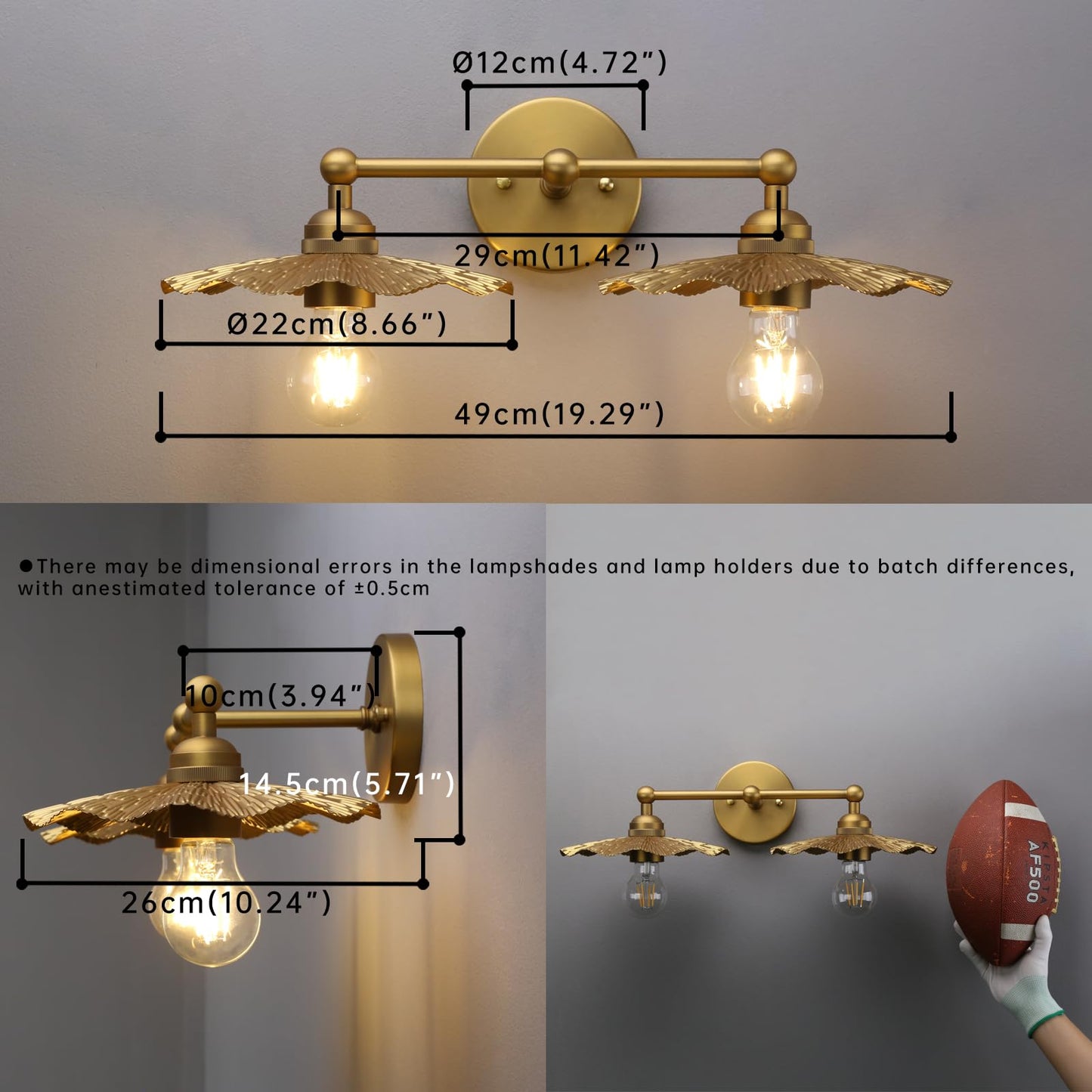 JIMUBEAM 2-Lights Industrial Metal Wall Sconces, Antique Brass Flower Rippled Shade Wall Light Fixture for Bathroom Vanity, Bedroom, Dining Room, Living Room, Farmhouse, Stairs, Hallway