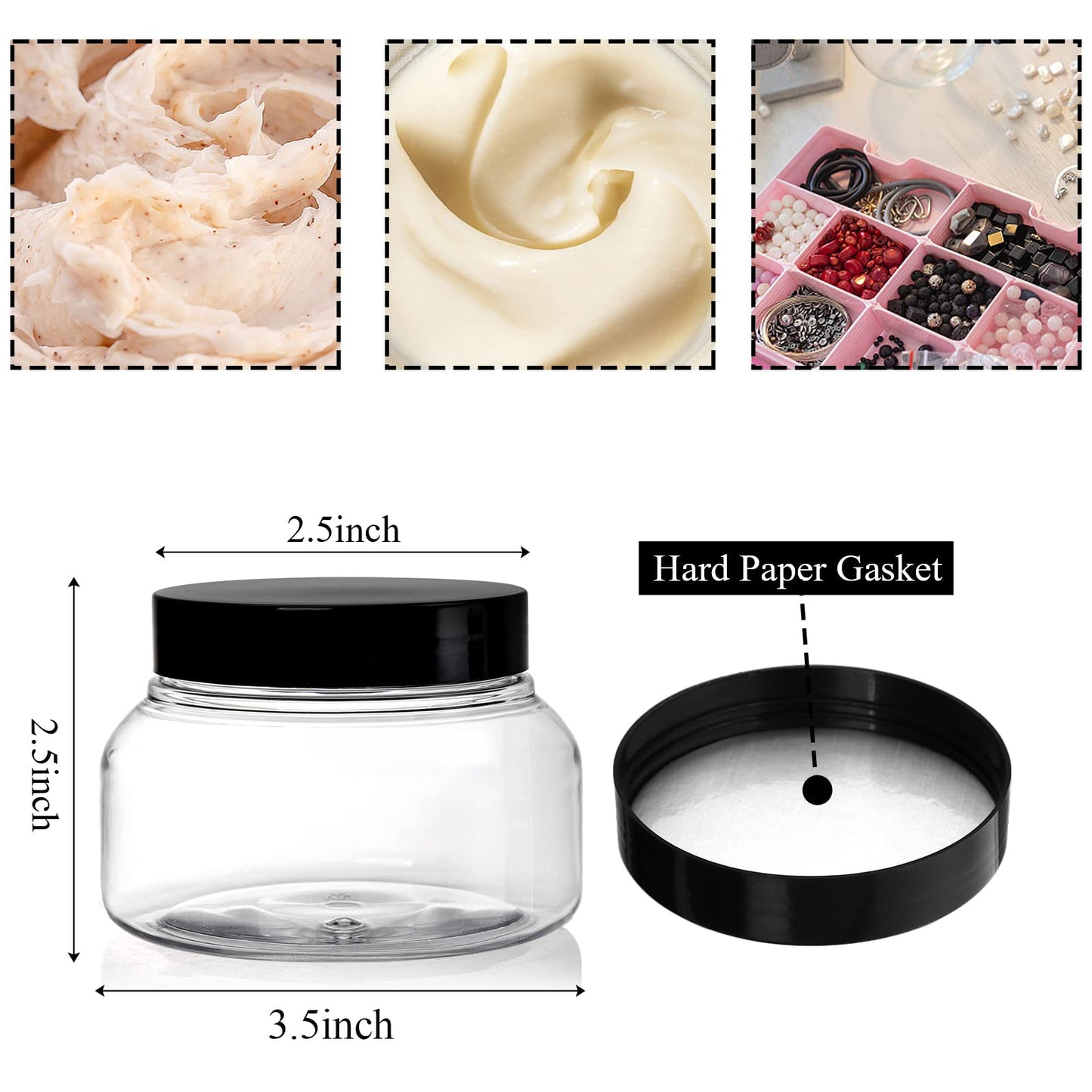 Yarlung 16 Pack 8 Oz Plastic Jars with Lids, Clear Body Scrub Containers Empty Refillable Containers Round Low Profile Samples Jars for Makeup, Body Butter, Creams, Slime, Travel Storage