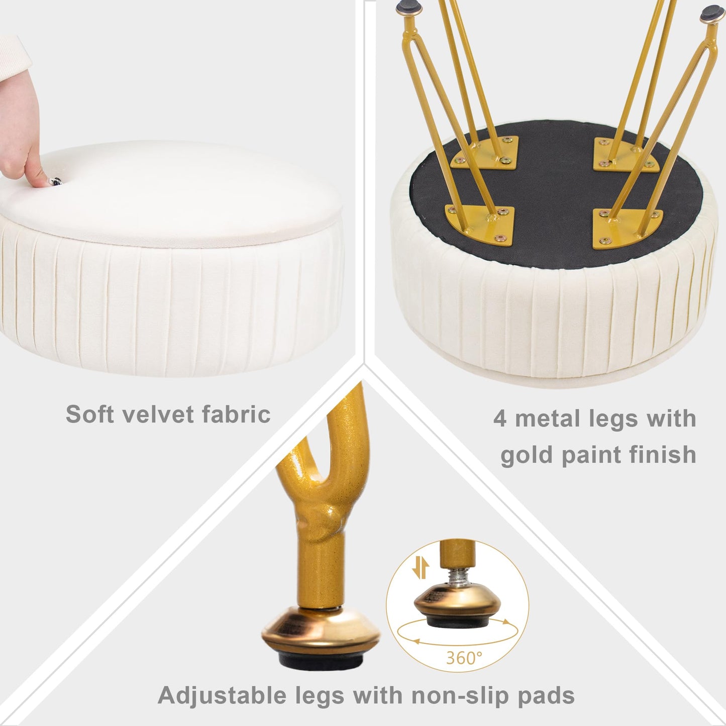 xupersodys Round Vanity Stool with Storage Ottoman,Vanity Chair for Makeup Room with Removable Cover, Small Footrest Ottoman for Home, Living Room, Bedroom (Beige)