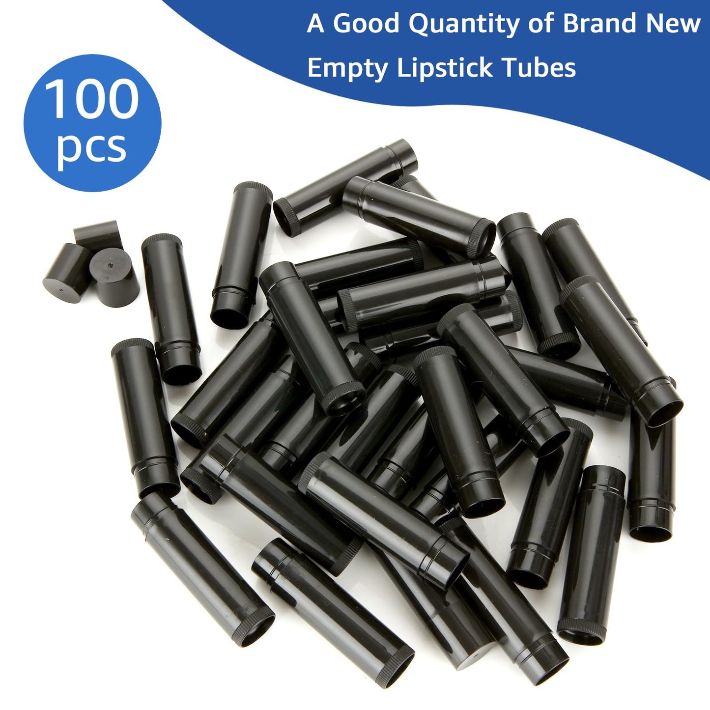 CertBuy 100 Pack Lip Balm Tubes, 5ml / 5g Empty Lip Balm Tubes with Cap Black, for DIY Make Up (69 x 17 MM)