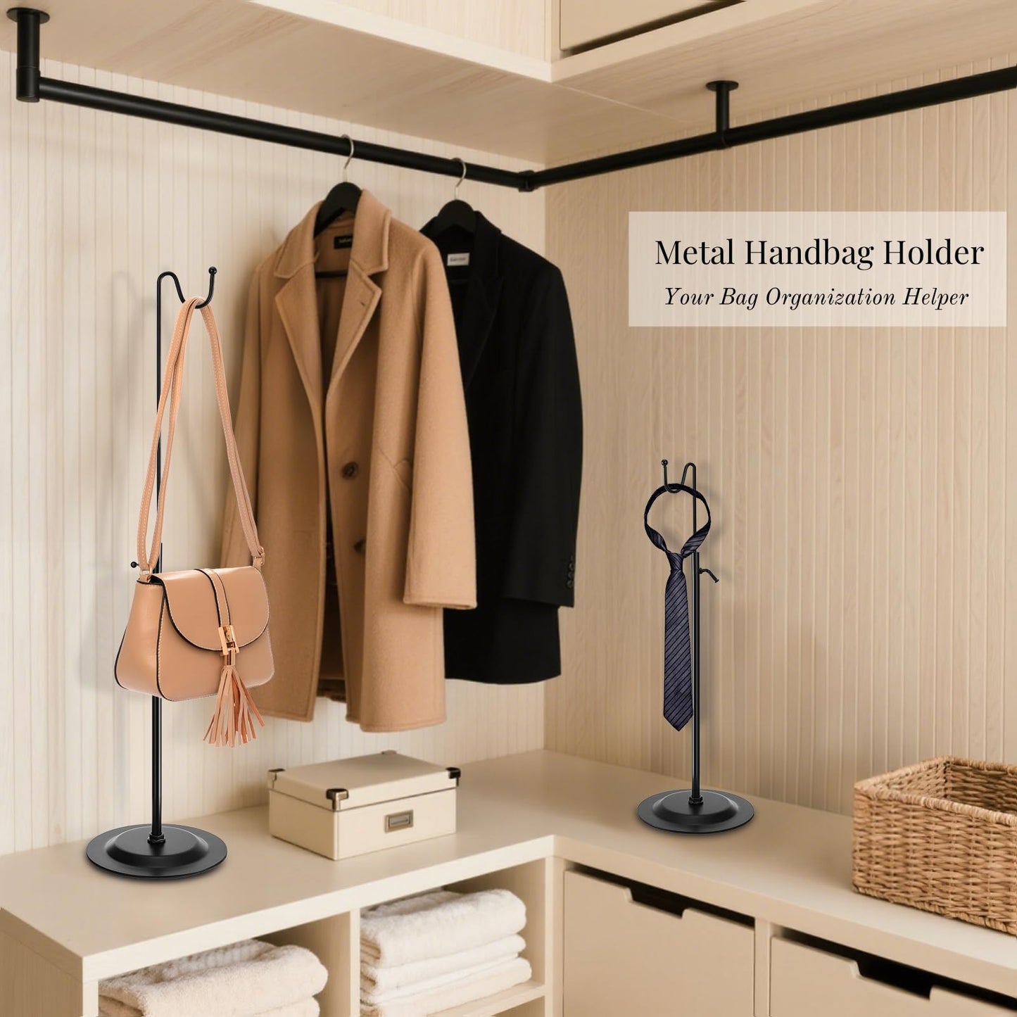 Mezchi 6 Pack Purse Display Stands, Adjustable Metal Handbag Holder, Single Hook Bag Display Rack Stand for vendors, Retail, Boutiques, Commercial Store, Black