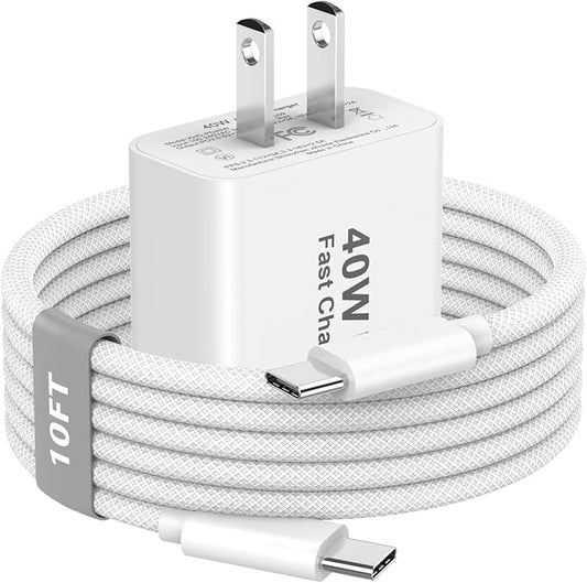 iPhone 17 Pro Max Charger Fast Charging, 40W USB C iPhone 17 16 15 Fast Charger Block with 10FT Long Woven Type C Charging Cable Cord for iPhone 17/17 Pro Max/17 Pro/Air/16/16 Pro Max/15/15 Pro Max