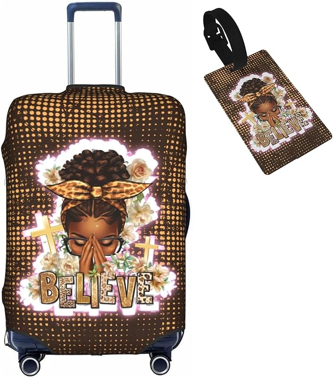 Travel Suitcase Protector African American Girl Elastic Protective Washable Luggage Cover With Concealed Zipper Suitable For 18-32 Inch(L (for 25-28 inch luggage))