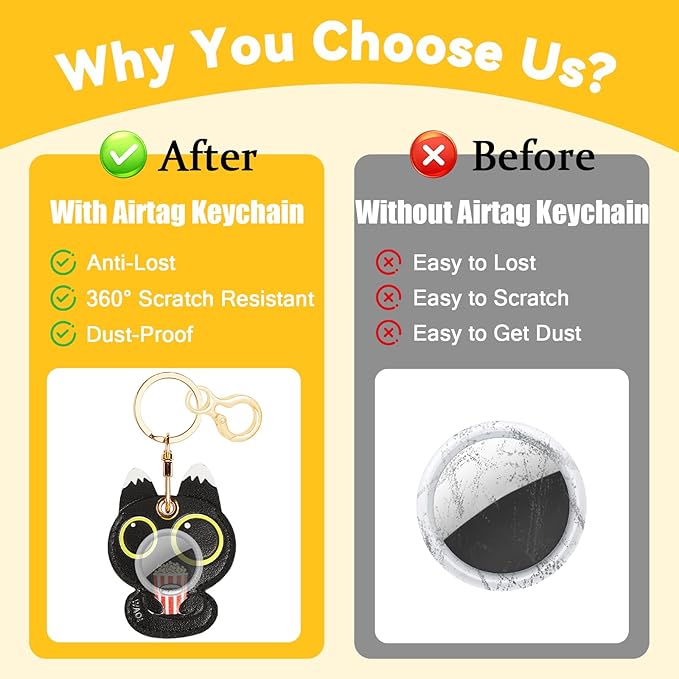Leather Keychain for Airtag, Cute Protective Keychain Holder Compatible with Apple Air Tag,GPS Item Tracker Case Cover for Keys,Bags,Pets,Luggage(Cat)