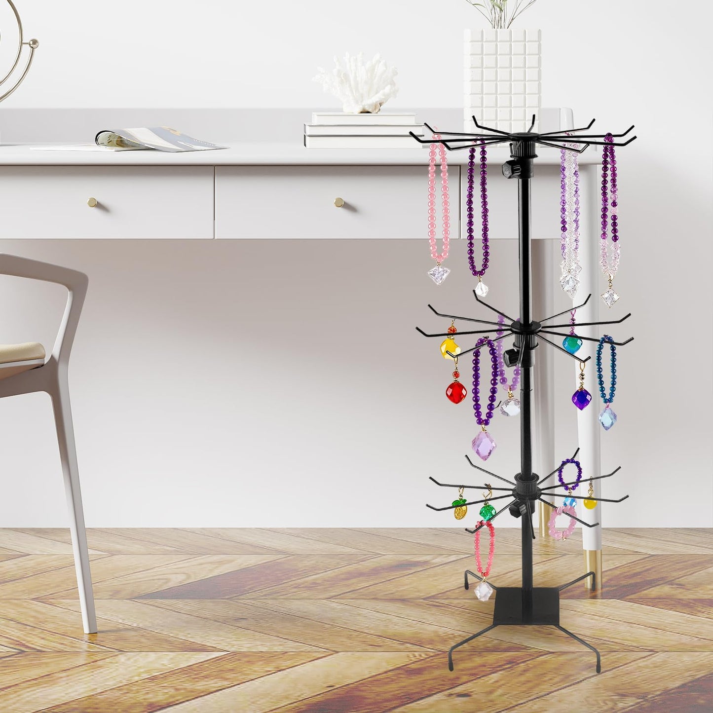 KoMvzyl 1Pc Rotating Display Stand Jewelry Display Rack with Hooks Metal Earrings Display Stands for Selling Necklace