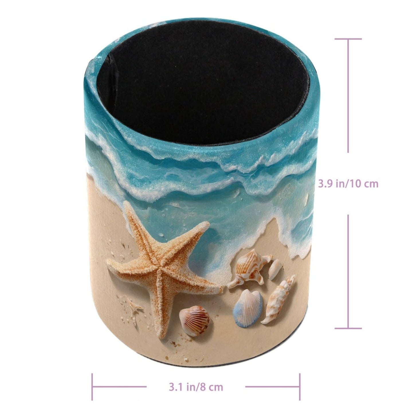 Nautical Beach Starfish and Shell Leather Pen Holder for Desk, Multifunctional Desktop Organizer Pencil Cup, Desktop Caddy Stationery Organizer for School Home Office Desk Accessories