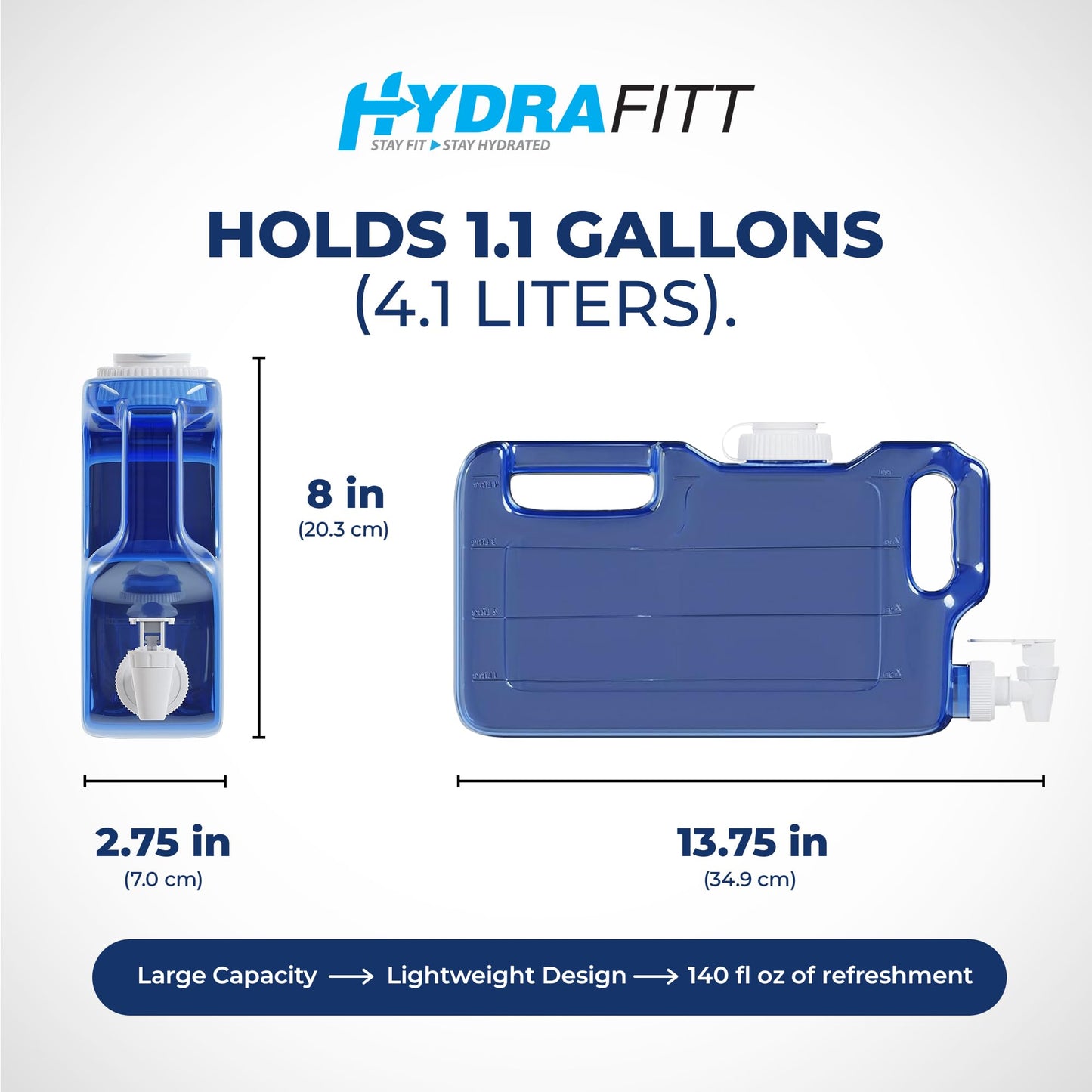HydraFitt Refrigerator Water Dispenser 1.1 Gallon – Leak-Proof Slim Fridge Water Container with Spigot – BPA-Free Refillable Water Jug (Dark Blue)