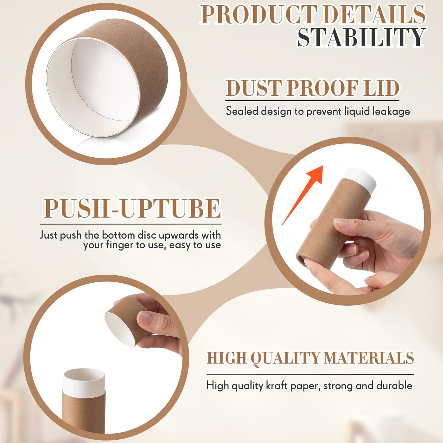 Fuyoooo 15 Pcs 75g/ 2.5 oz Paperboard Empty Deodorant Containers, Refillable Deodorant Tubes, Empty Solid Perfume Container Lotion Bars for Homemade Shaving Soap Stick, Heel Lip Balm(Brown)