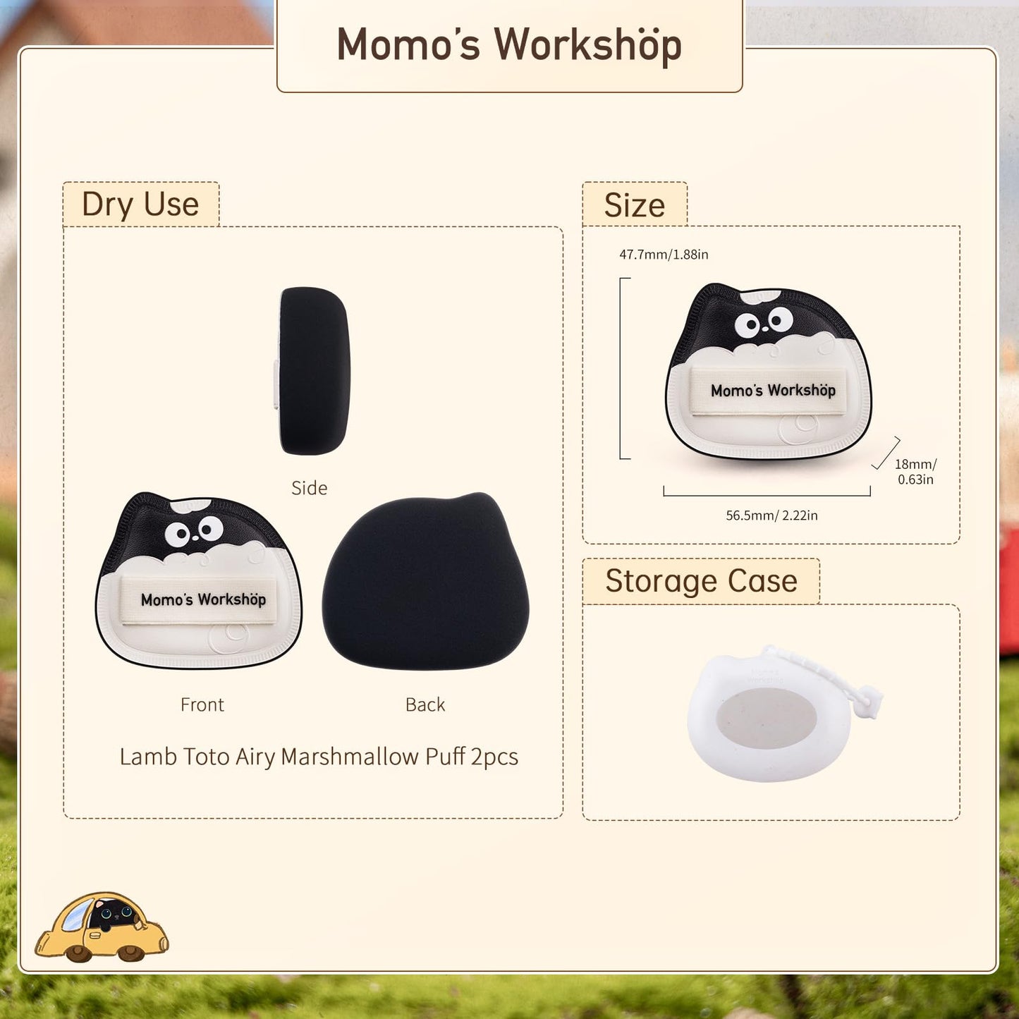 Momo's Workshop Makeup Sponge 2Pcs Lamb 85° Tip for Foundation Concealer Case