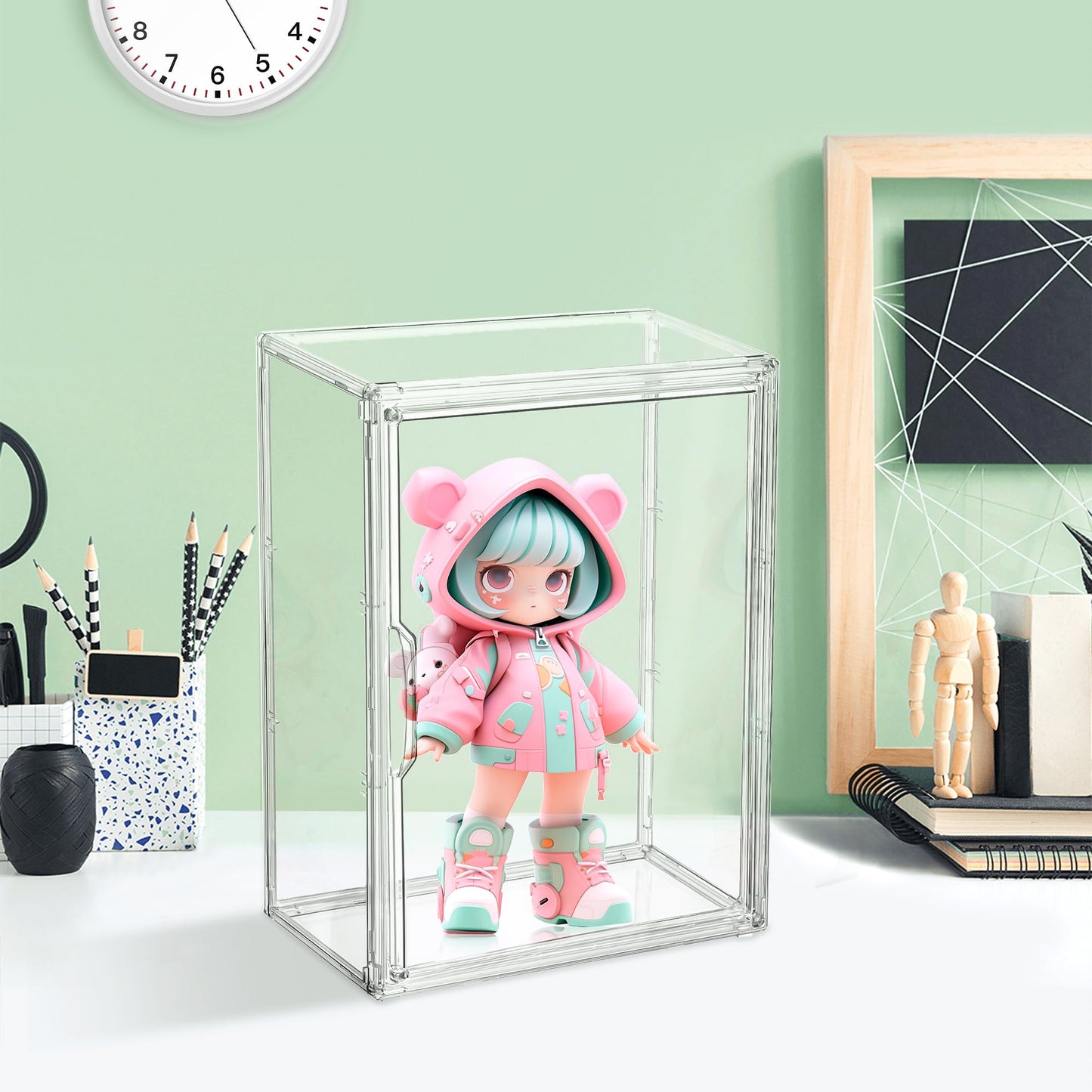 Acrylic Display Case for Collectibles 3 Tier Wall-Mounted Display Case with 2 Movable Plates Clear Display Cases for Figures with Magnetic Door Tall Display Box, 2 Pack
