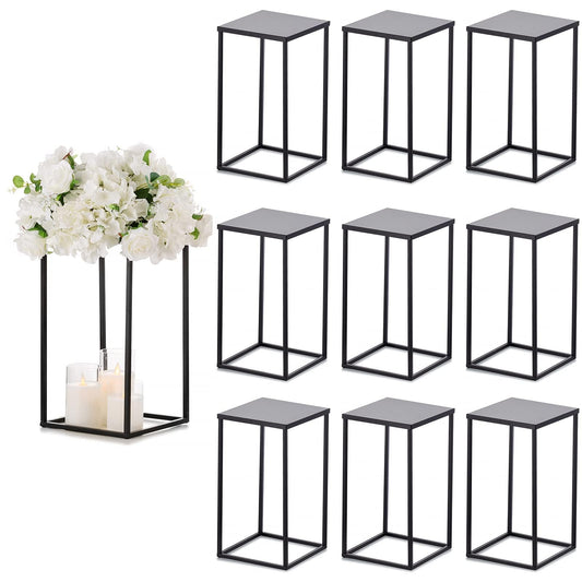 Sziqiqi Wedding Centerpieces Vase for Tables with Plates - 10 Pcs Metal Column Geometric Flower Stand 15.7in Black Flower Display Rack Decorations for T-Stage Reception Party Fiesta Event Home