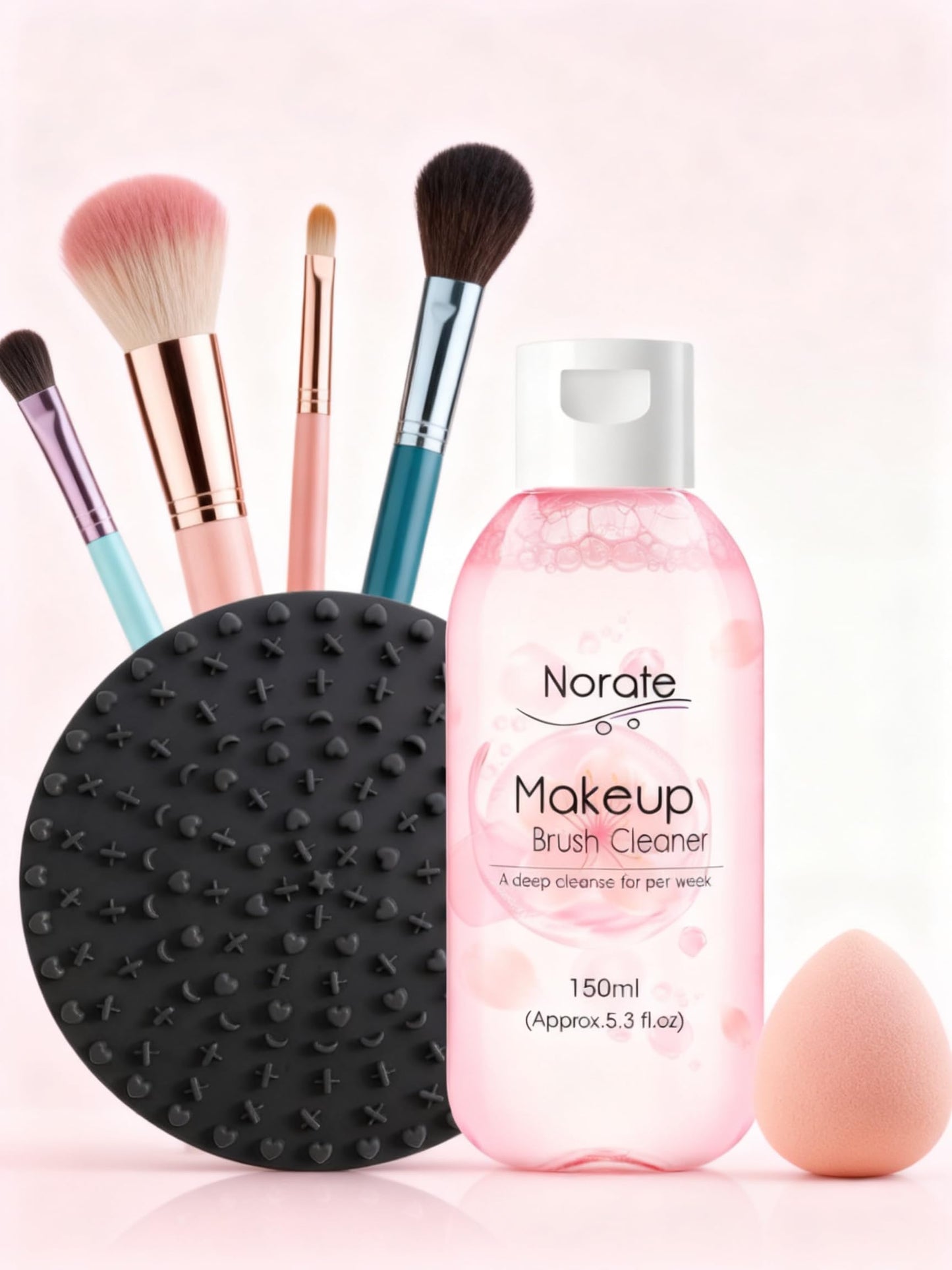 Norate Makeup Brush Cleaner, Make Up Brush Cleaner Cleanser Solution + Brush Cleaner Mat, Make Up Cleaner for Brushes, Sponges, Deep Clean Brush Shampoo, Gentle Formula Cruelty Free & Vegan 2Pcs Set