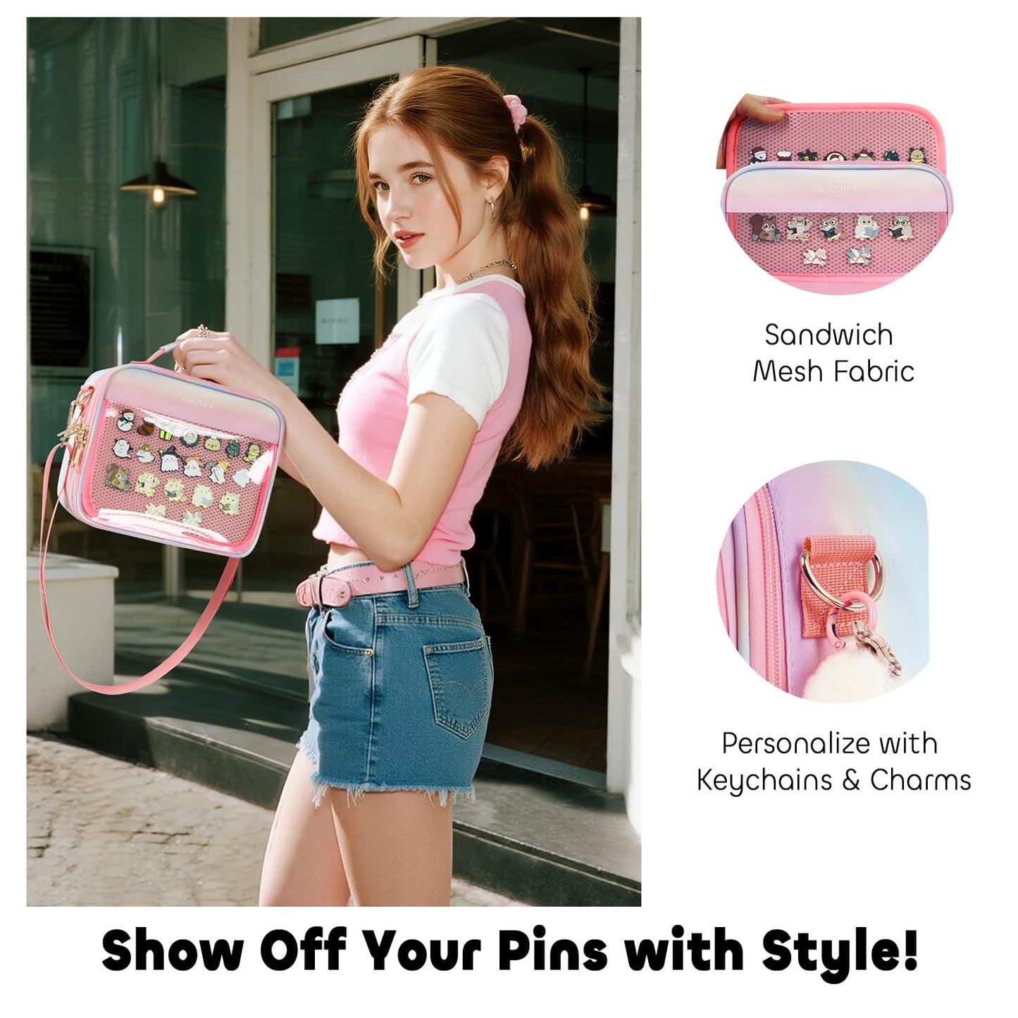 AUROTIER Enamel Pin Display Bag, 12 Page Pin and Patch Trading Collection Book, Pin Display Board Case for Storing Enamel Pins, Earrings, Brooches, Patch and Sports Medals, Pin Crossbody Bag