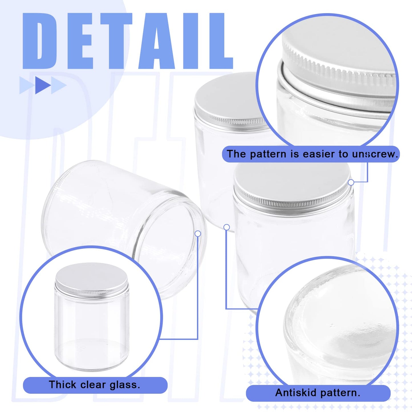 Glarks 8 Pack 8oz Glass Jars with Lids, Round Clear Glass Jars with Inner Liner and Silver Lids for Storing Creams, Beauty Products, Cosmetic and Ointments