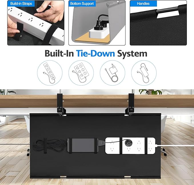 Under Desk Cable Management Tray No Drill, Premium Fabric Cord Organizer for Table - Desk Cable Organizer Cable Tray Hiders for Office&Home (35.4″L x 13.7" W)