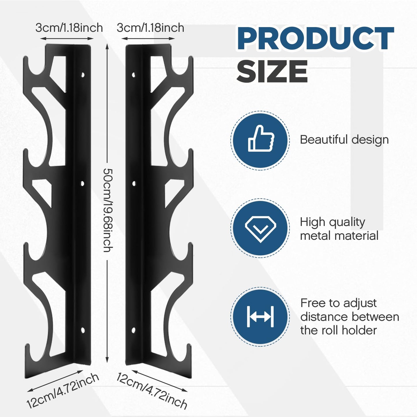 Kritkin 4 Roll Adjustable Storage Rack Vinyl Roll Holder Metal Vinyl Holder Wall Mount for Car Wrap Material Transfer Paper Tape Wallpaper Garage Workshop, Rollers Not Included