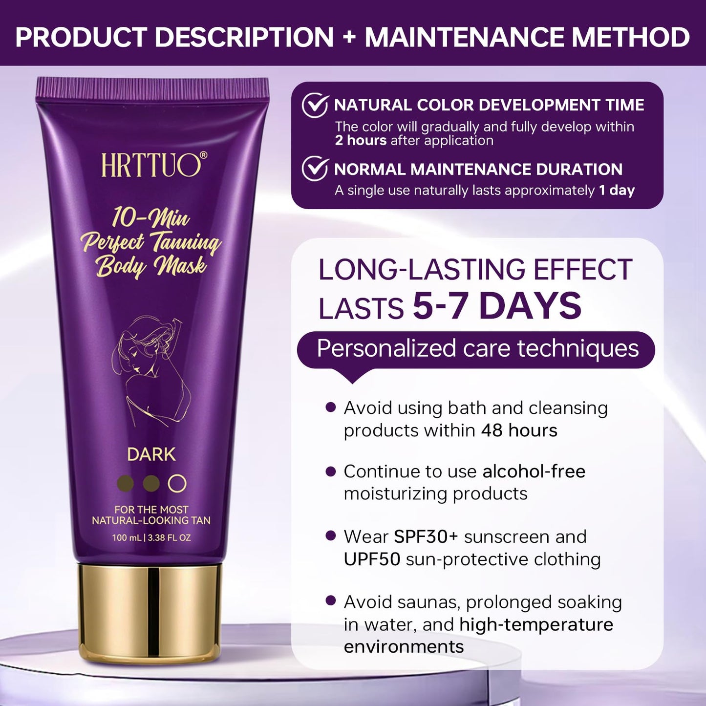 10 Min Express Self Tanner Body Mask, Fast-Acting Streak-Free Sunless Tan Formula for Full Body, Natural-Looking Bronze, Quick Dry & Transfer-Resistant Gradual Tanner (1pc)