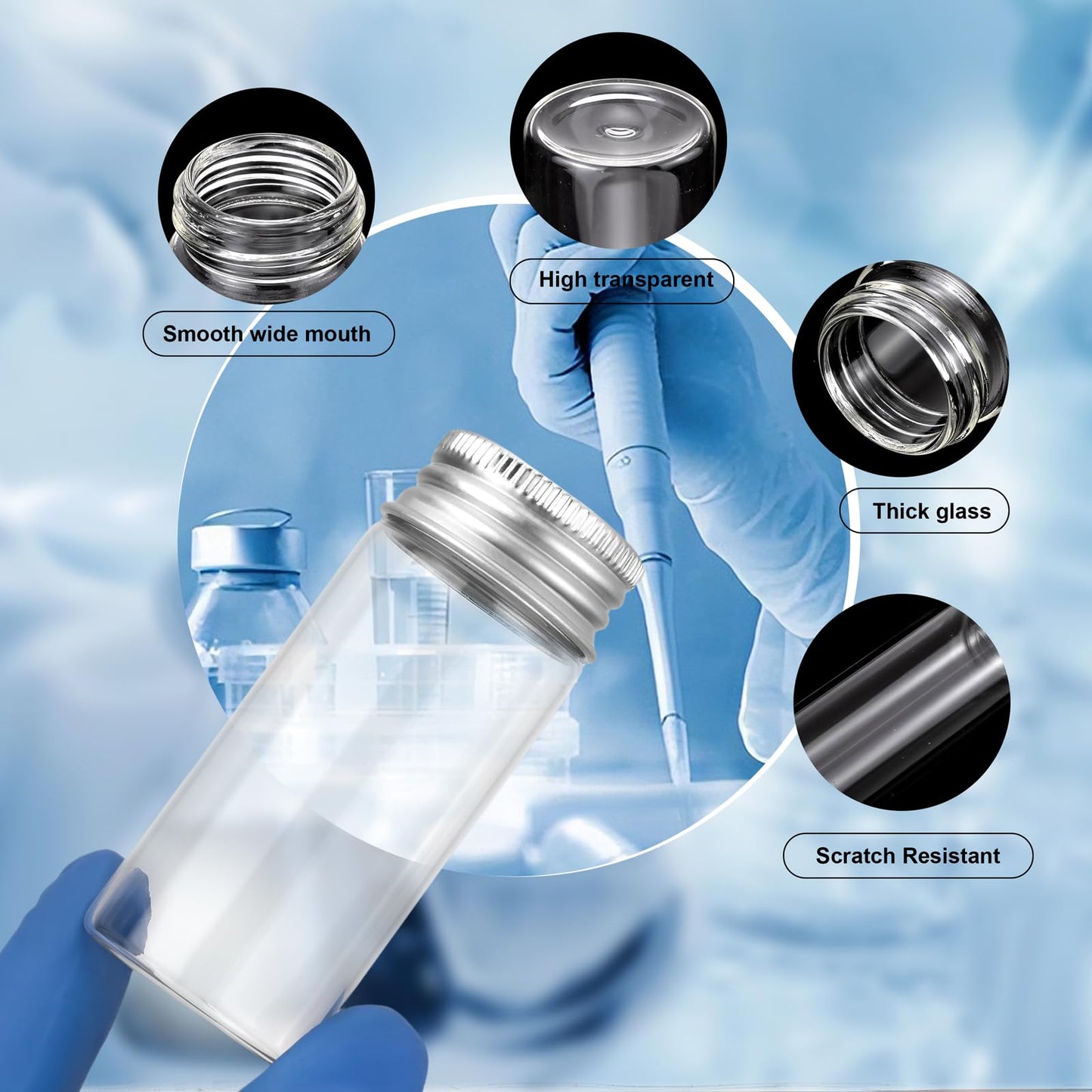 Njvial 24Pcs 30ml/1oz Empty Tiny Jars Small Lab Sample Vials with Lids, Refillable Mini Glass Bottles with Silver Aluminum Screw Caps for DIY Crafts Essential Oils Storage Wedding Decoration