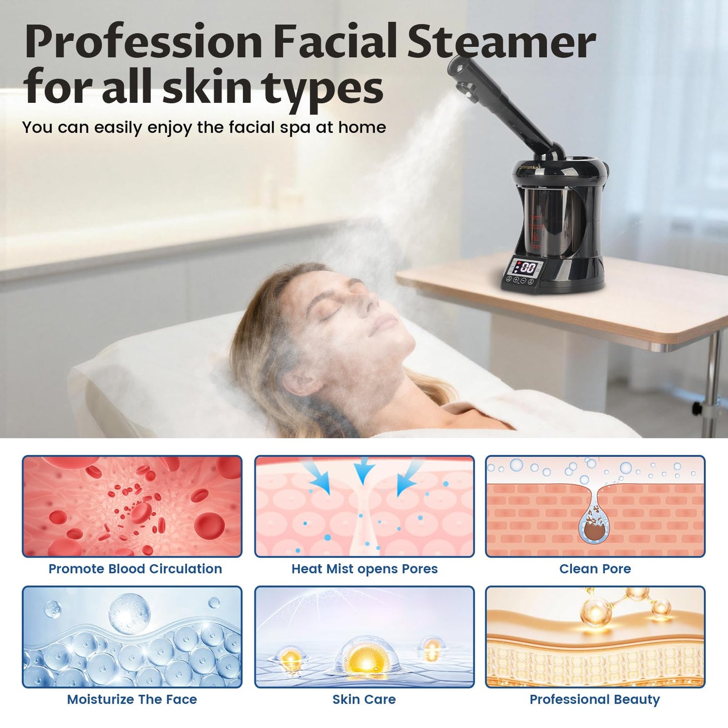 Qinrunkoi Hair Steamer 2 in 1 Face Steamer,Ozone Facial Steamer, Portable Tabletop Steamer Moisturizing Hydration Suitable for Home and Salon Personal Care