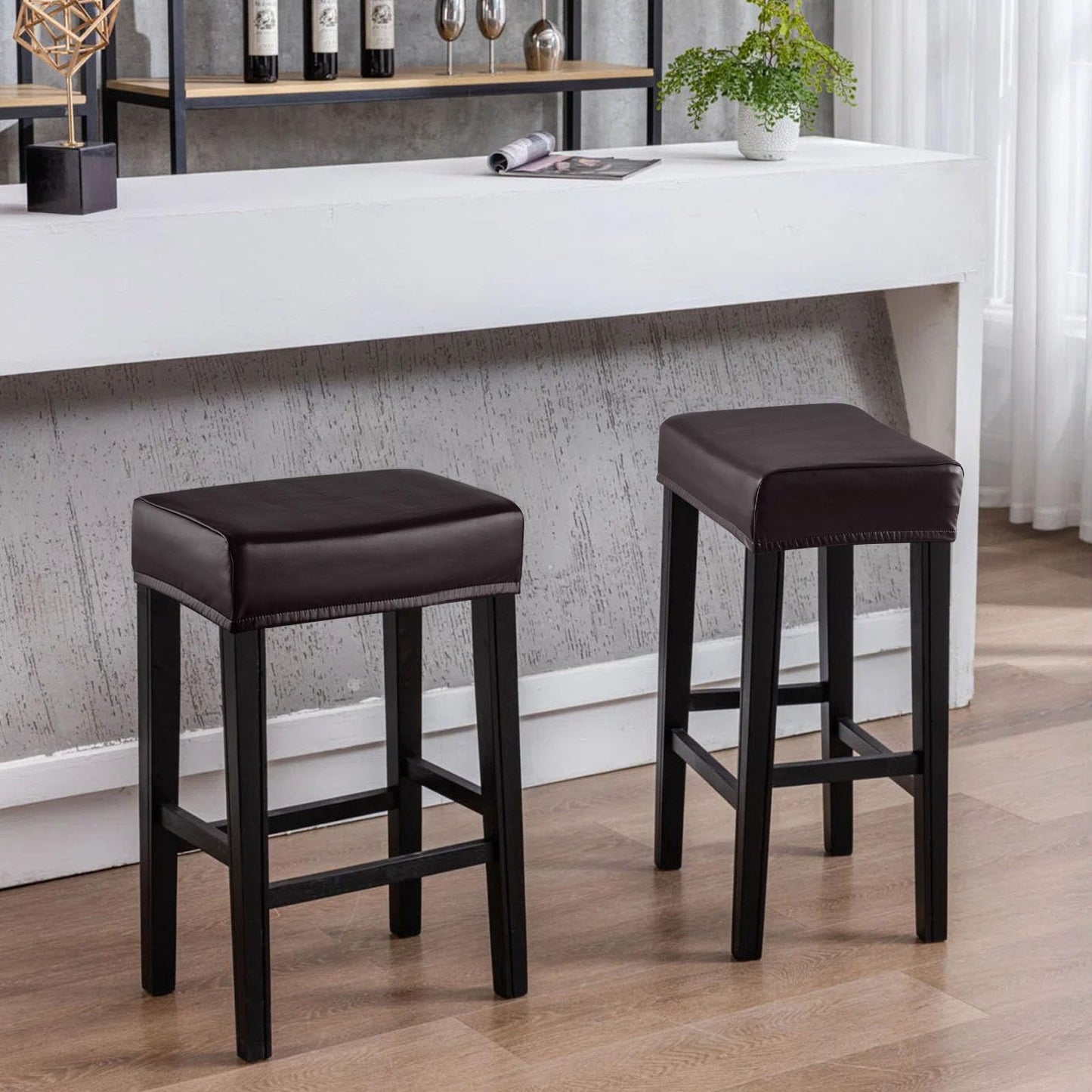 YISUN Stool Covers Rectangle - 2 Pack Stretch Oilproof Waterproof PU High Chair Cover Vanity Stool Cover Pub Counter Bar Stool Covers Saddle Seat Cover with Elastic Bands