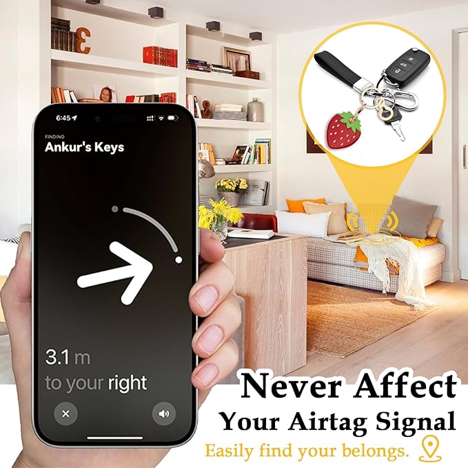 Leather Keychain for Airtag, Cute Protective Keychain Holder Compatible with Apple Air Tag,GPS Item Tracker Case Cover for Keys,Bags,Pets,Luggage(Strawberry)