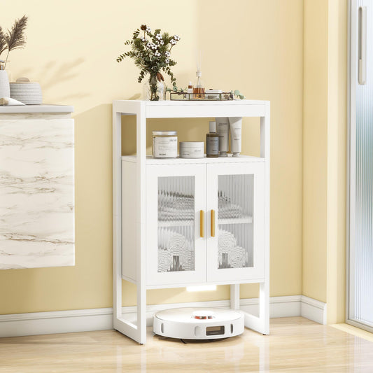 Bathroom Storage Cabinet with Motion Sensor Light and 2 Doors, White