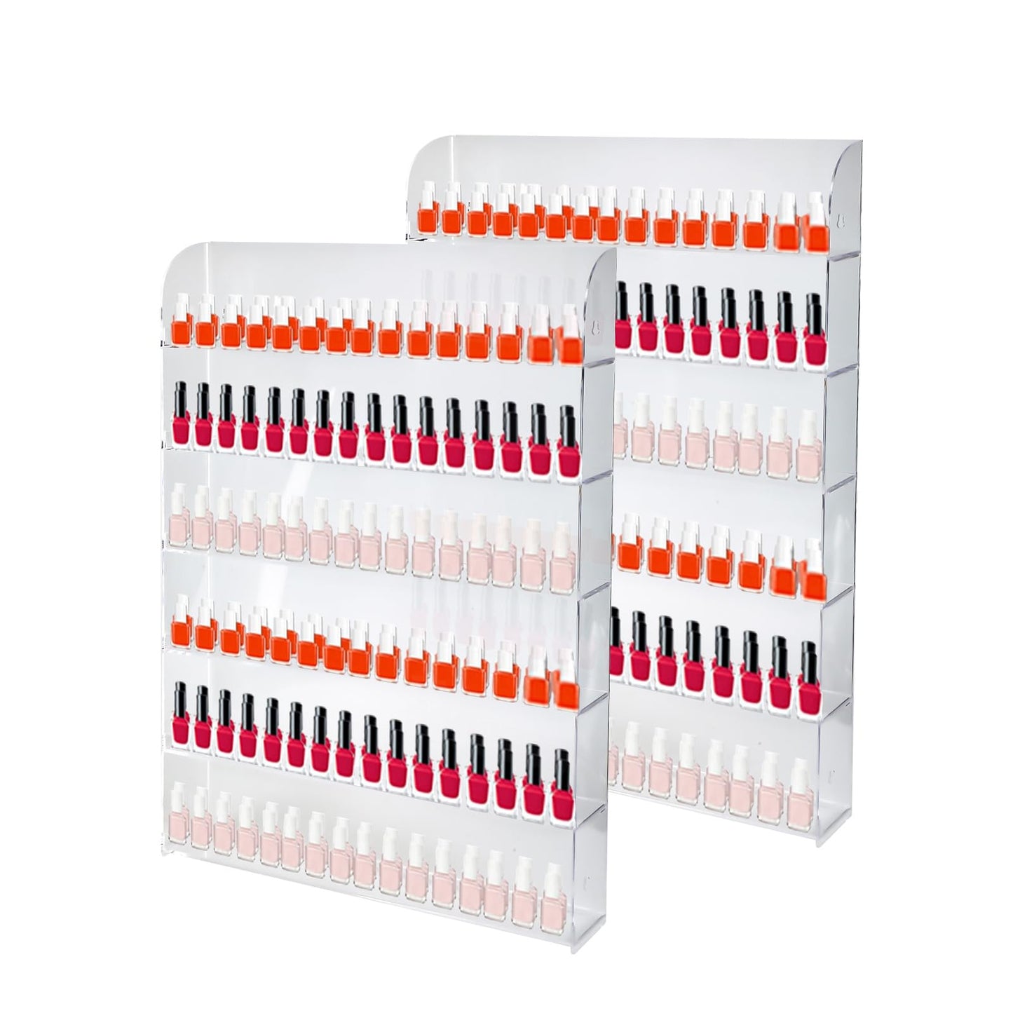 Yaeccc 2 Pack Acrylic Nail Polish Rack,20 * 27 Inch Hold Up to 384 Bottles, 6 TIER Nail Polish Organizer Wall Mounted,Nail Polish Organizer(3 Inch Deep)