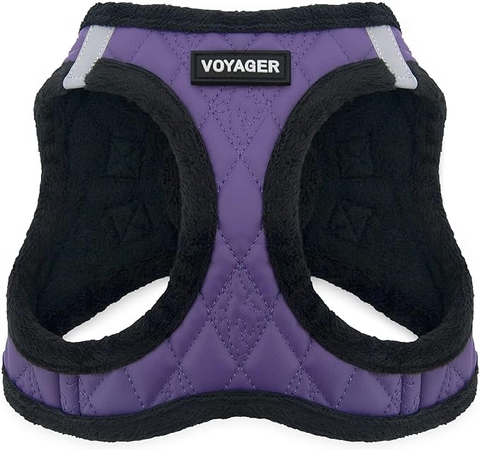 Best Pet Supplies - All Weather Mesh/Plush, Reflective, No Pull Harness for Small, Medium Dogs, Cats - Secure with Hook & Loop Fastener, Buckle, Double D-Rings - Purple Faux Leather, XL