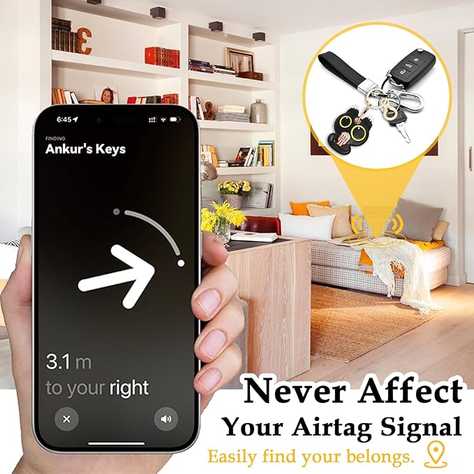 Leather Keychain for Airtag, Cute Protective Keychain Holder Compatible with Apple Air Tag,GPS Item Tracker Case Cover for Keys,Bags,Pets,Luggage(Cat)