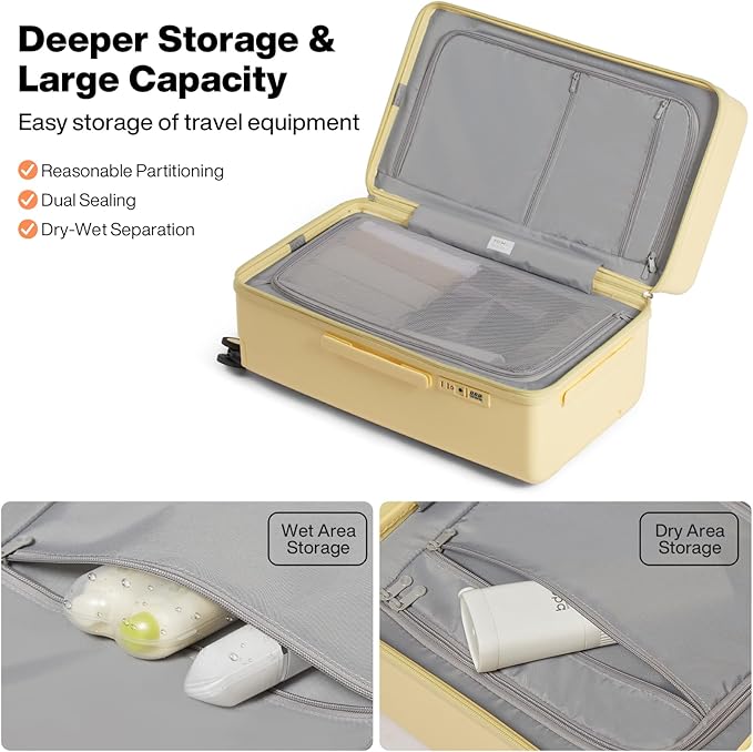 mixi 24'' Plus Trunk Luggage Medium Checked Luggage PC Hard Shell Rolling Travel Suitcases with Spinner Wheels & TSA Lock, Lark Yellow