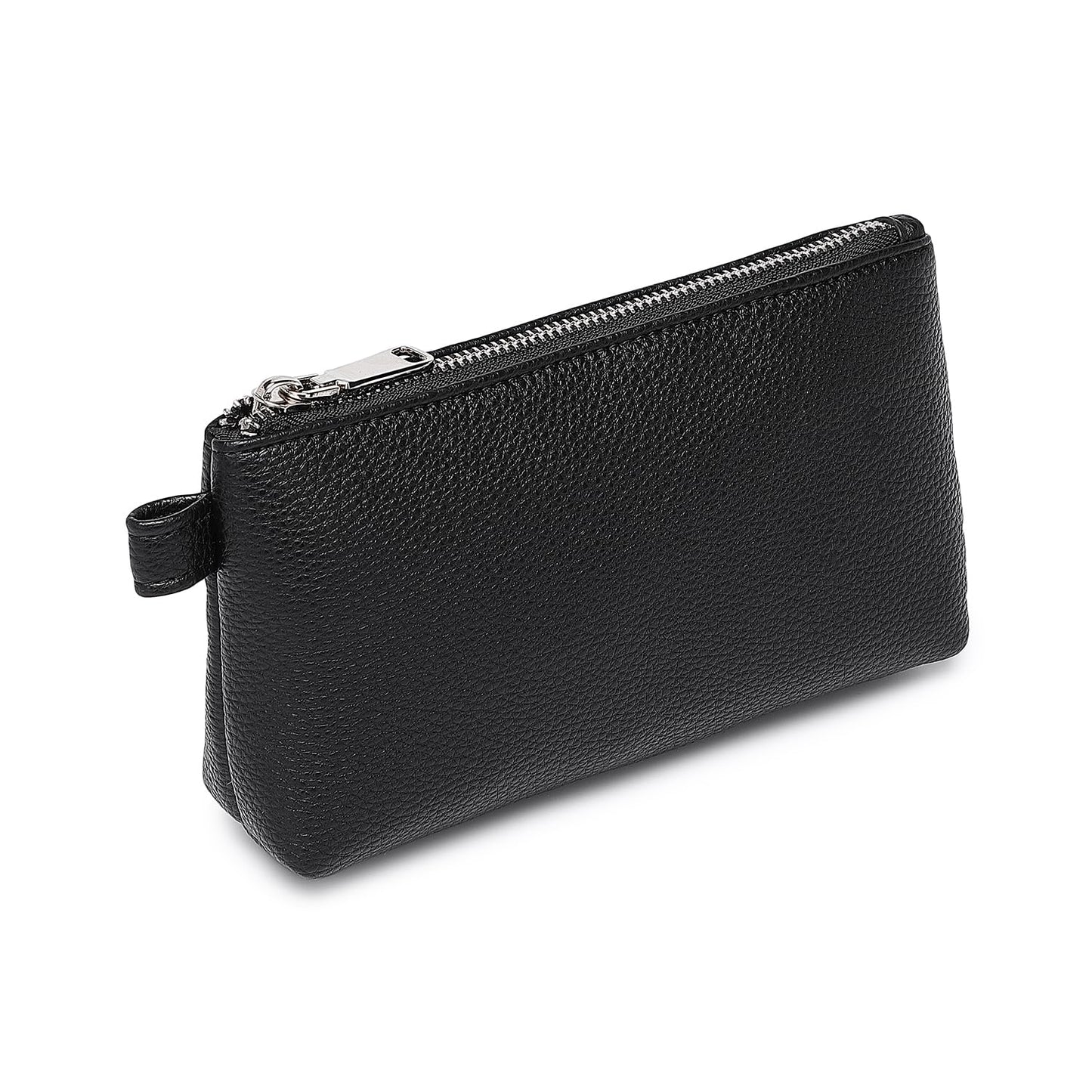YONBEN 30 Color PU Faux Leather Travel Toiletry Bag for Women, Mini Cosmetic Pouch Organizer with 2 Dividers, Easy Clean Makeup Bag for Purse, Gift Idea (PU Faux Leather/Black)