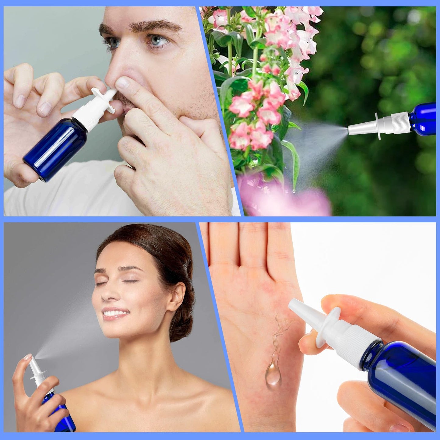 ZHWKMYP 100 Pcs Nasal Spray Bottle, 1OZ/30ML Glass Bule Empty Nasal Spray Bottles Refillable with 20 Funnels and 20 Labels
