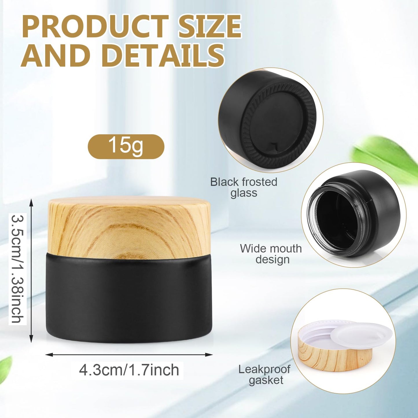 12 Pack 15g/0.5oz Cosmetic Cream Jar Black Frosted Glass Jar Empty Sample Jars Travel Makeup Container Jar Pot For Lotion Cream Lip Balm Eyeshadow And More
