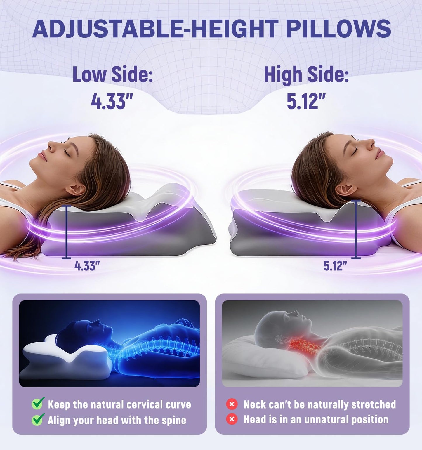 SANSWAN Neck Therapy Pillow for Sleeping, Ergonomic Foam Pillow for Back Side Sleepers, Cervical Pillow for Shoulder Pain