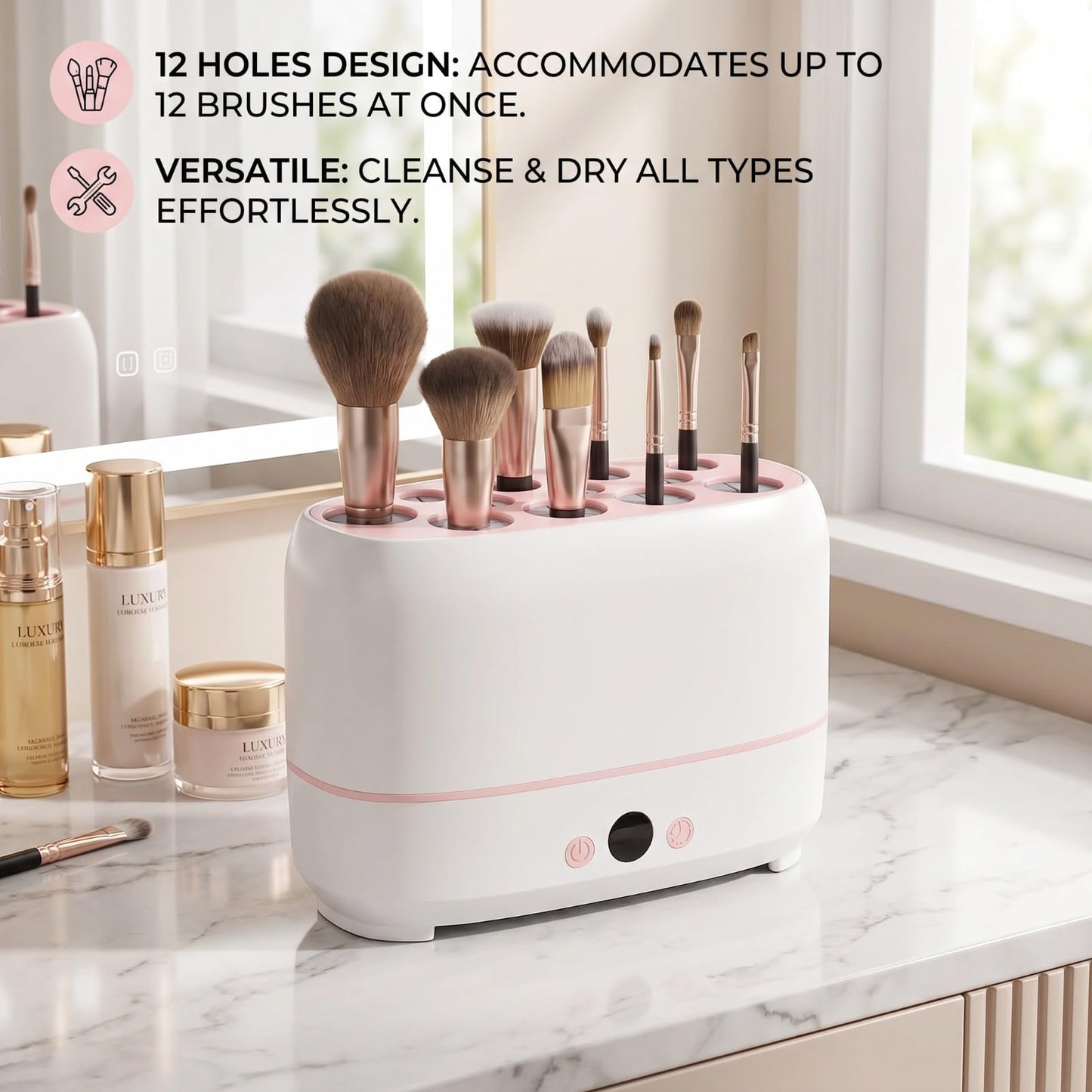 BONKZEBU Electric Makeup Brush Dryer Machine 12 Holes Automatic Brush Cleaner and Drying Tool for Professional Salon and Home Use Quickly Drying Cosmetic Brush Cleaner Dryer