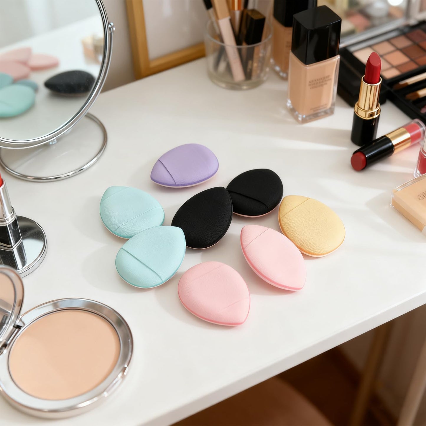 60 Pcs Mini Powder Puff Set with Storage Box, Latex-Free Thickened Makeup Puff for Dry & Wet Use, Ideal for Foundation, Powder & Concealer Application