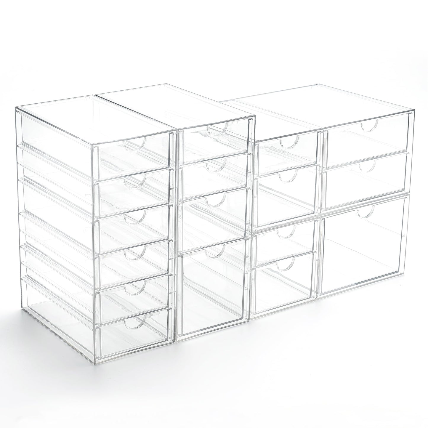 Prsildan Acrylic Drawer Organizer with 17 Drawers, Craft Office Desk Makeup Organizers Accessories, Set of 4 Clear Stackable Storage Drawers for Vanity, Countertop, Jewelry, Art Supply Organization