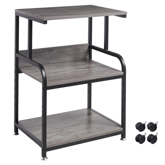 Fannova Printer Stand with Height Adjustable Storage Shelf, 3 Tier Mobile Printer Table with Wheels, Rolling Printer Cart for Home Office Organization, Gray