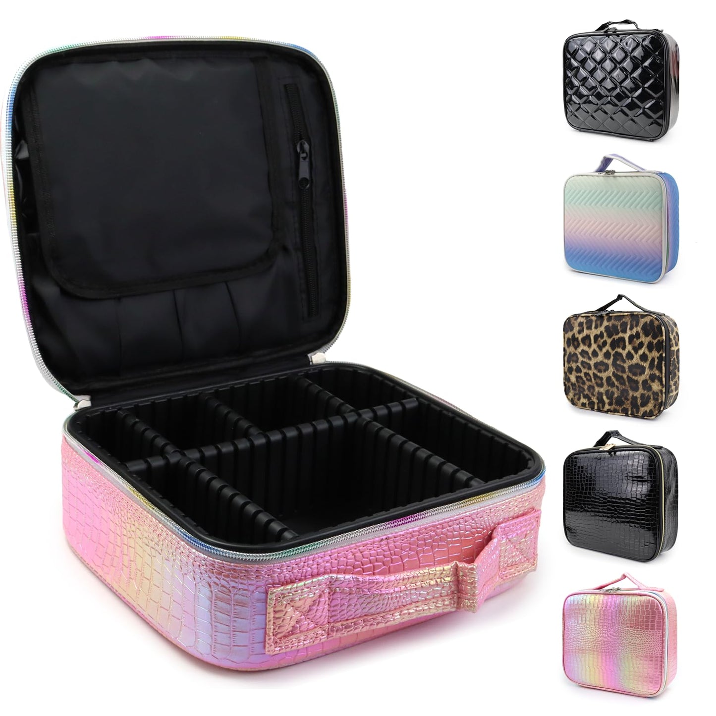 MORMID Travel Makeup Case 3 Layers Portable Makeup Train Case Cosmetic Bag Organizer Storage for Women with Adjustable Dividers and Shoulder Strap for Toiletry Travel Accessories(pink)